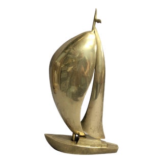 Large Mid-Century Vintage Brass Sailboat For Sale