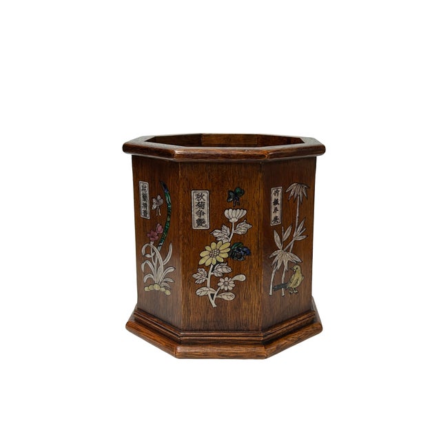 Chinese Brown Natural Patina Mother of Pearl Brush Pen Holder Art For Sale In San Francisco - Image 6 of 11