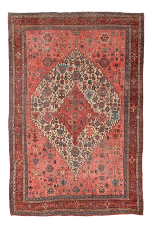 Antique Tribal Persian Nomadic Halvai Bidjar Pink & Beige Rug, DATED C. 1895, 7.9 x 11.7