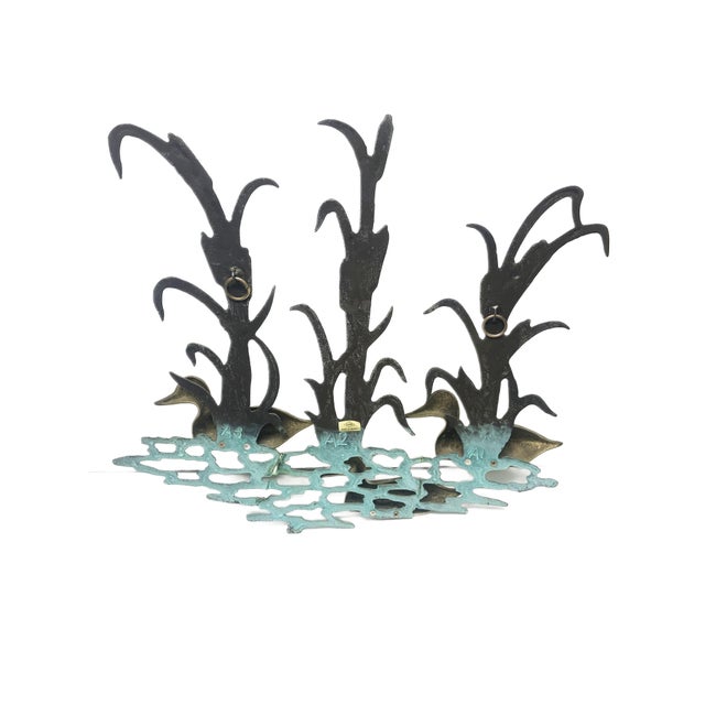 Vintage 1980s Brass and Iron Wall Hanging Ducks on Pond For Sale - Image 4 of 10