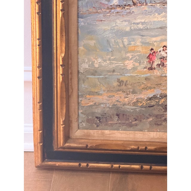 Vintage Signed Impressionist Landscape Oil Painting With Figures in Gilt Wood Frame For Sale - Image 14 of 16