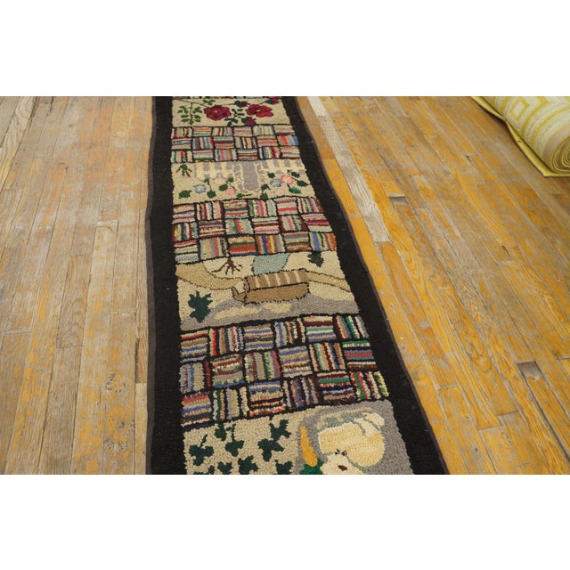 1930s Multicolor Scene Pictorial Folk Art American Hooked Rug Runner 2' X 19' Handknotted Wool Carpet For Sale In New York - Image 6 of 14