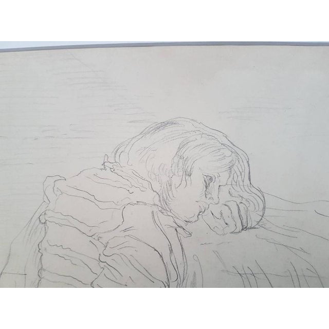Modern Eugene Berman, Model Pencil Drawing, Modern Style, Signed, 1944 43x35 Cm, 1920s, Pencil For Sale - Image 3 of 4