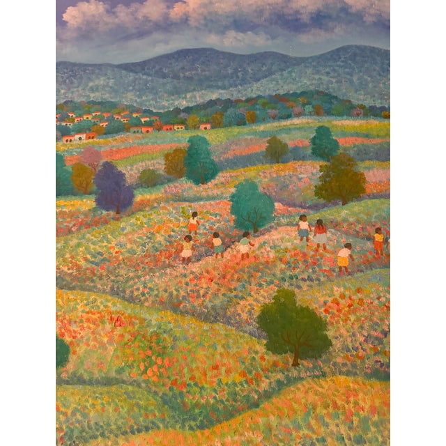 Blue Late 20th Century Landscape With Village Oil Painting by Aurelio Pescina For Sale - Image 8 of 8