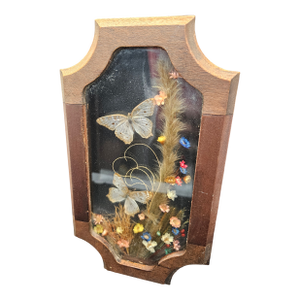 Vintage Butterflys & Dried Flowers Mounted in Shadow Box Frame Taxidermy