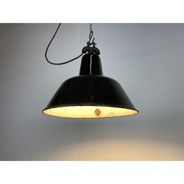 Industrial Black Enamel Factory Ceiling Lamp with Cast Iron Top, 1950s For Sale - Image 14 of 15