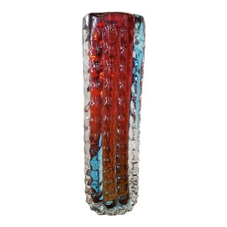 Circa 1970 Contemporary Style Sommerso Art Glass Ribbed Cylindrical Vase For Sale