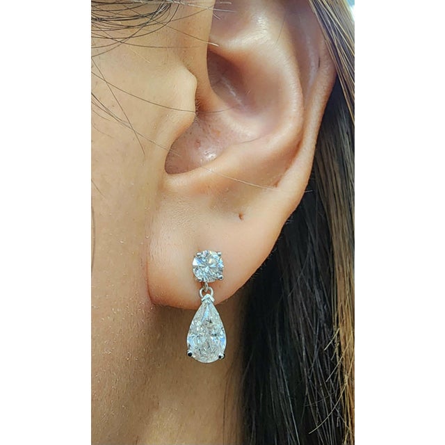 Modern 2.93 Ct Pear & Round Diamond Drop Earrings-Set of 2 For Sale - Image 3 of 8