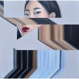 Identity Drift by Luke Mack | Oil on wood panel Abstract depiction of a fragmented face. For Sale