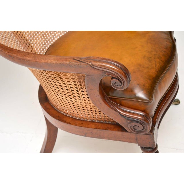 Antique William IV Cane and Leather Armchair, 1830s For Sale - Image 9 of 11