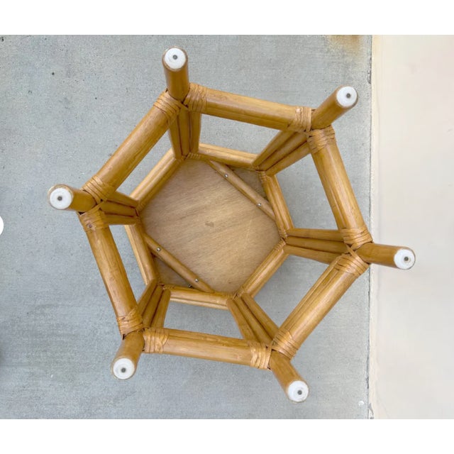 Wood Vintage Hexagon Bamboo Rattan Accent Table French Country Tiki Palm Beach For Sale - Image 7 of 7