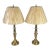 Pair of Vintage Solid Brass Candlestick Table Lamps With Knife-Pleated Shades For Sale