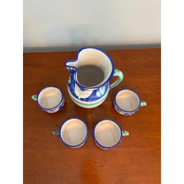 VIETRI 1980s Ceramica Solimene Vietri Blue Green Pitcher and Cup Serving Set For Sale - Image 4 of 6