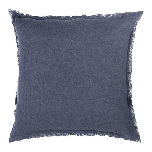Navy Blue Down Alternative Linen Pillow For Sale