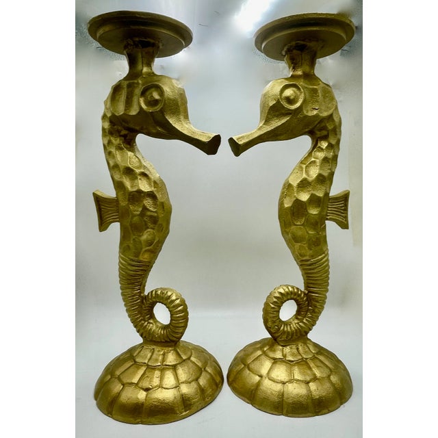 Metal 1960s Seahorse Candle Stands in Gold Tone Solid Aluminum For Sale - Image 7 of 7