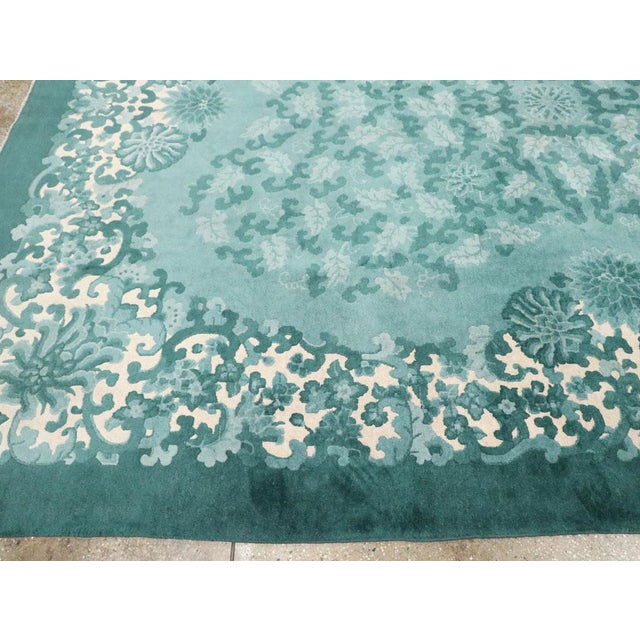 Textile Galerie Shabab Collection Mid-20th Century Handmade Chinese Art Deco Room Size Carpet in Green For Sale - Image 7 of 10