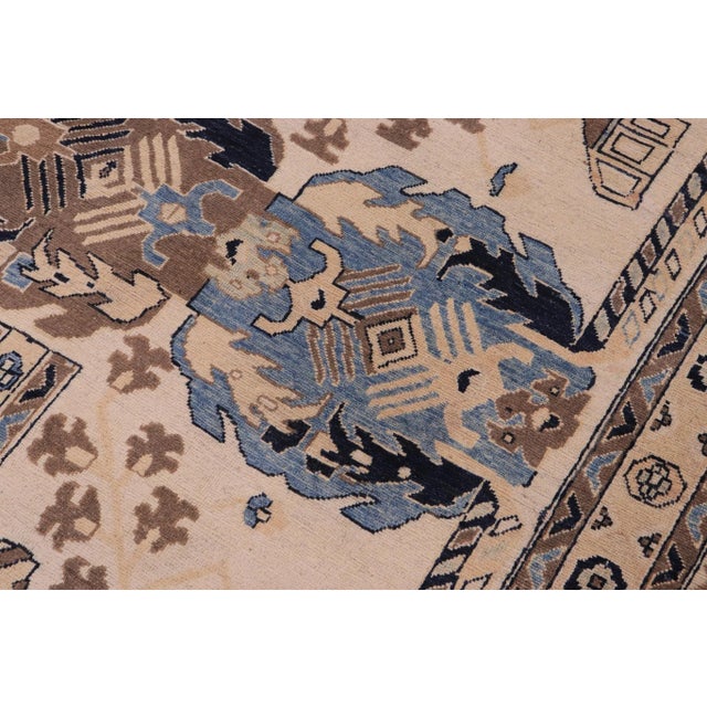 Textile Boho Chic Ziegler Brown Ivory Hand-Knotted Wool Rug - 10'8'' X 14'11'' For Sale - Image 7 of 8