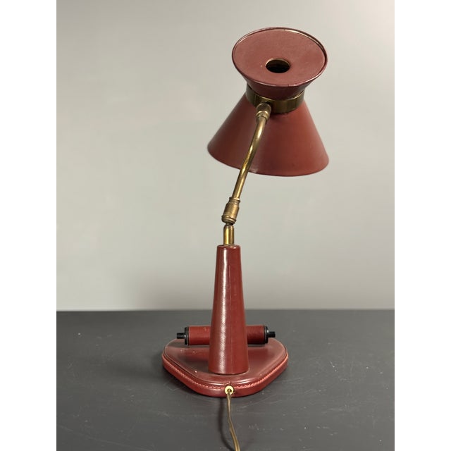 Mid-Century French Red Leather Wrapped Desk Lamp attributed to Jacques Adnet, 1950s For Sale - Image 17 of 18