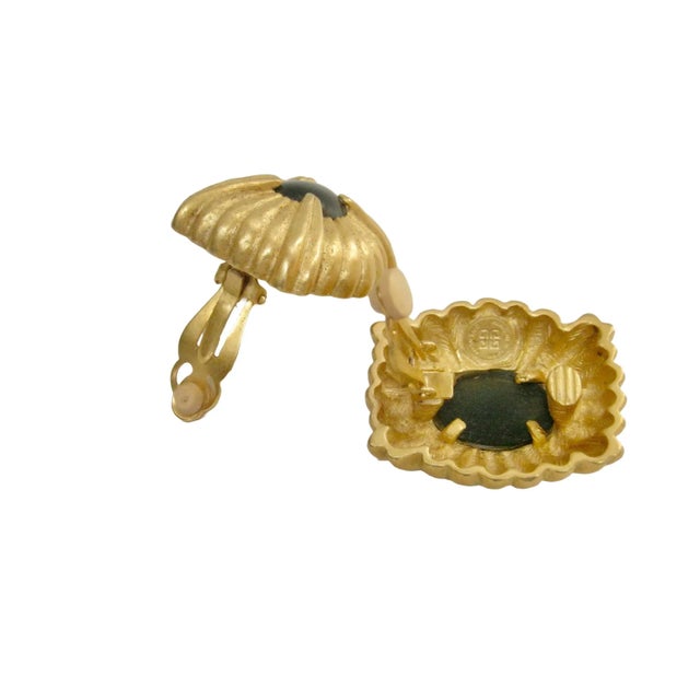 1970s Givenchy Vintage Carved Peridot Glass Earrings - 2 Pieces For Sale - Image 4 of 4