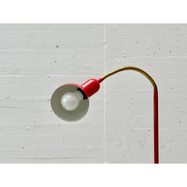 Red Metal Gooseneck Floor Lamp, 1970s For Sale - Image 9 of 14