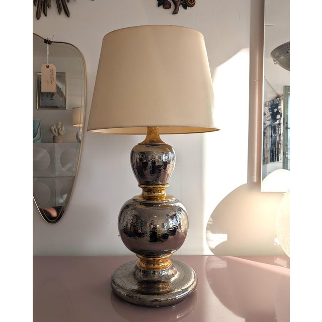 Mid-Century Modern Large Mid-Century Modern Gold and Silver Glazed Terracotta Lamp by Studio 4, 1960s For Sale - Image 3 of 13