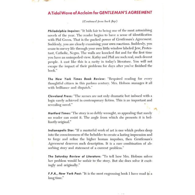 1940s "Gentleman's Agreement" 1947 Hobson, Laura Z. For Sale - Image 5 of 6