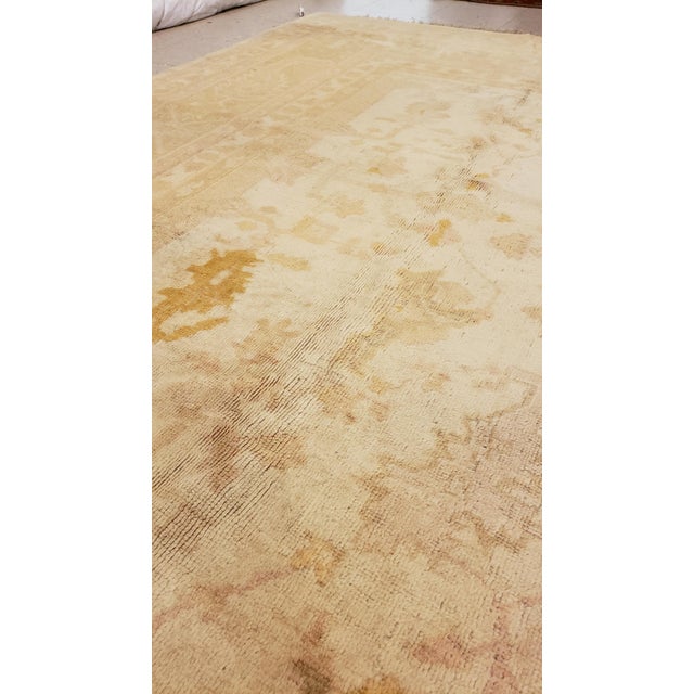 Antique Angora Oushak Carpet, Handmade Oriental Rug, Shrimp, Taupe, Ivory, Fine For Sale - Image 9 of 12