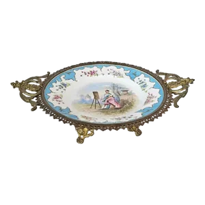 Antique German Dresden Meissen Porcelain Hand Painted Tazza Centerpiece