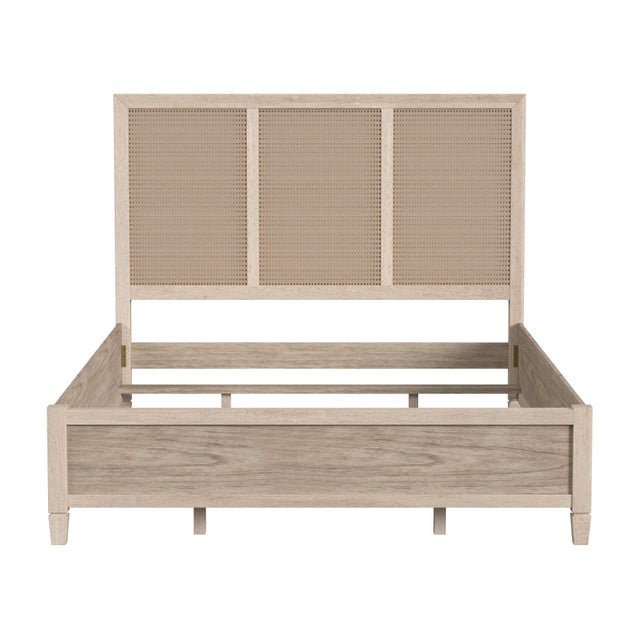 Beige Flagstaff Queen Size Cane Panel Bed, Desert Sand For Sale - Image 8 of 11