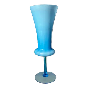 1960s Empoli Blue Cased Glass Vase With Clear Blue Stem