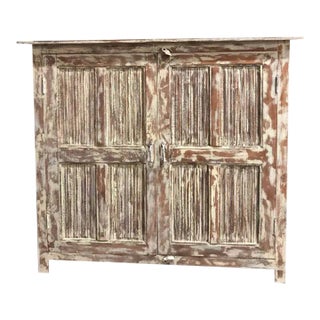 1920s Vintage Armoire Limewash Patina Modern Farmhouse Credenza Cabinet 52 For Sale