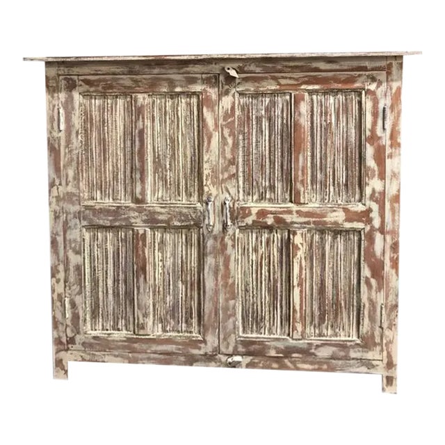 1920s Vintage Armoire Limewash Patina Modern Farmhouse Credenza Cabinet 52 For Sale