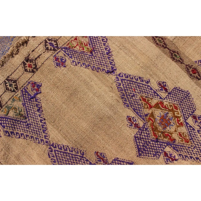 Kilim Rug With Embroidered Purple Diamonds and Star Border For Sale - Image 12 of 13
