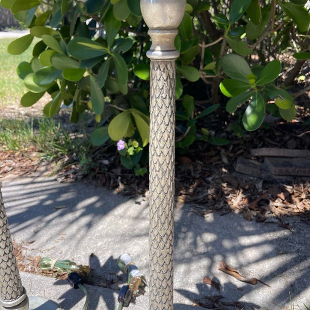 Hollywood Regency Hollywood Regency Palm Tree Table Lamps Silver Gilt Tole, a Pair For Sale - Image 3 of 12