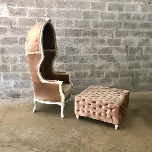 French Style Tan Velvet White Wash Frame Throne Balloon Chair Chairish