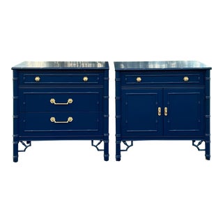 Thomasville Allegro Newly Lacquered Faux Bamboo Coordinated Nightstands - a Pair For Sale