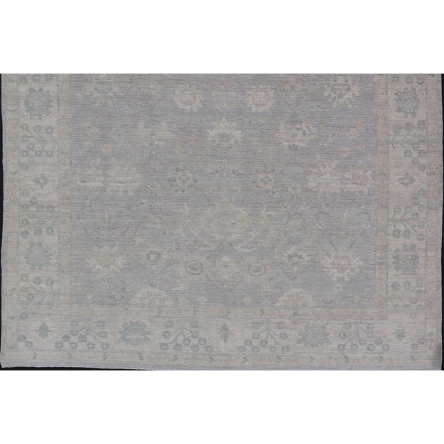 Modern Oushak With Floral Motifs With Cream, Grey, Blue, and Powder Blue For Sale - Image 9 of 12