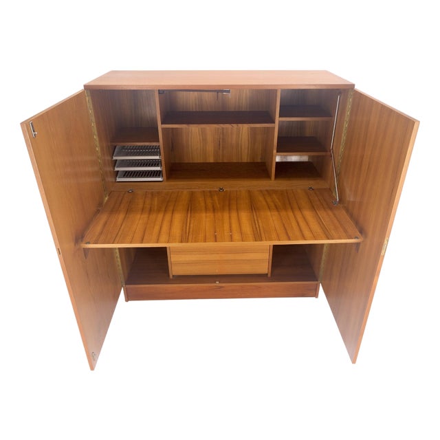 Danish Teak Mid Century Modern Drop Front Secretary Box Desk Cabinet MINT For Sale