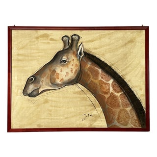 Etiennette Johan, Giraffe, 1930s, Mixed-Media Painting on Canvas, Framed For Sale