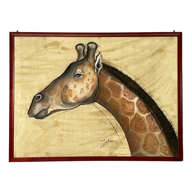 Etiennette Johan, Giraffe, 1930s, Mixed-Media Painting on Canvas, Framed For Sale