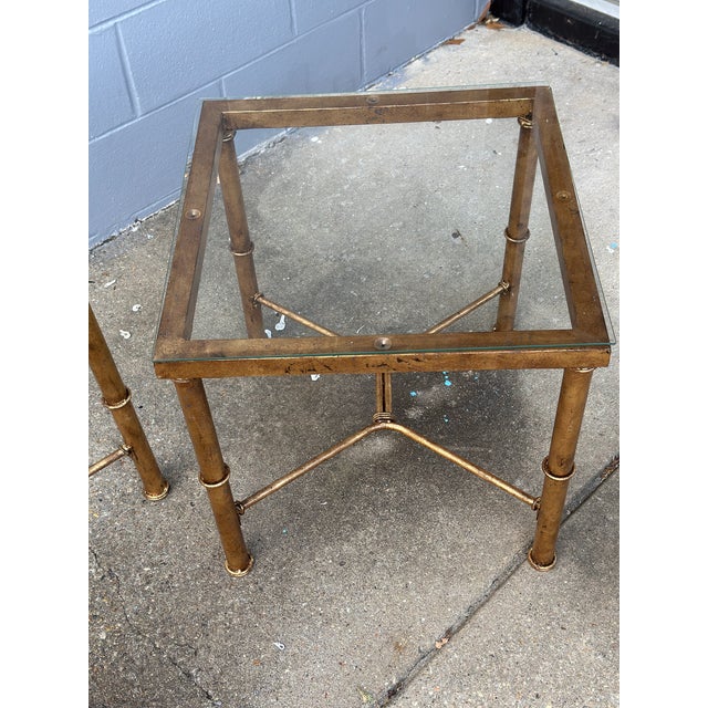 Late 20th Century Exquisite Pair: Hand-Gilt Faux Bamboo Side Tables - Curated by Turtle & Crane - Newly Painted For Sale - Image 10 of 12
