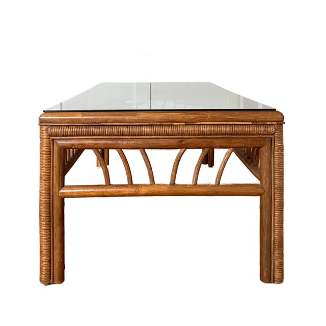 Rattan Coffee Table With Glass Top For Sale - Image 9 of 9