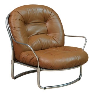 Model 915 Armchair in Chrome and Brown Leather by Carlo de Carli for Cinova, 1969 For Sale