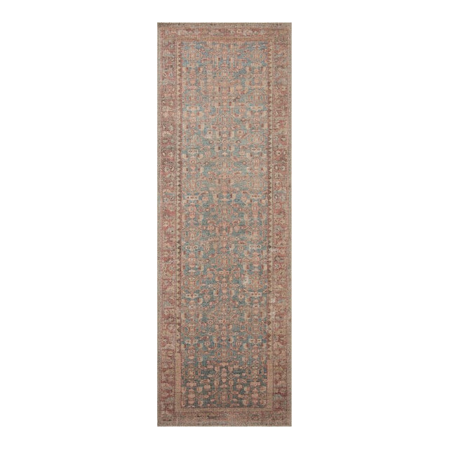 Angela Rose x Loloi Aubrey Rug Blue / Terracotta 2'-6" x 7'-6" Runner Rug For Sale