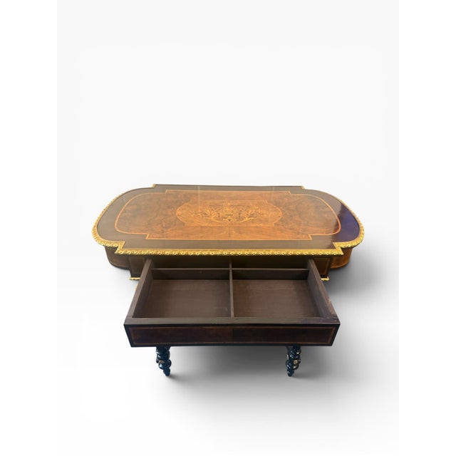 Late 20th Century Late 20th Century French Neoclassical Style Burlwood Writing Desk With Gilt Bronze Style Accents For Sale - Image 5 of 14