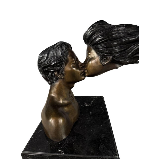 Late 20th Century Romantic Bronze Sculpture of Two Lovers Kissing – Modern Surrealist Bust – 34” Long For Sale - Image 5 of 12
