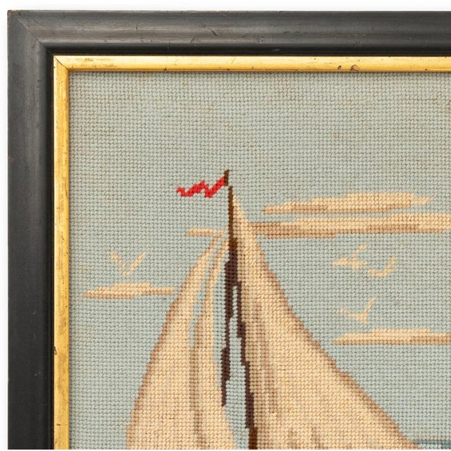 Traditional Framed Needlepoint Sailboat For Sale - Image 3 of 4