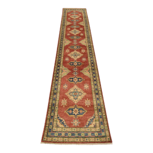 Kazak Runner 2’9” X 13’2” Red Wool Tribal Hand-Knotted Oriental Rug