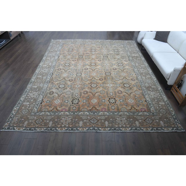 Persian 1960s Vintage Persian Handmade Wool Cotton Light Brown Area Rug For Sale - Image 3 of 11