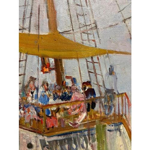 Contemporary Gleb Savinov, Restaurant on the Neva, St. Petersburg, Oil on Canvas, 1984 For Sale - Image 3 of 7